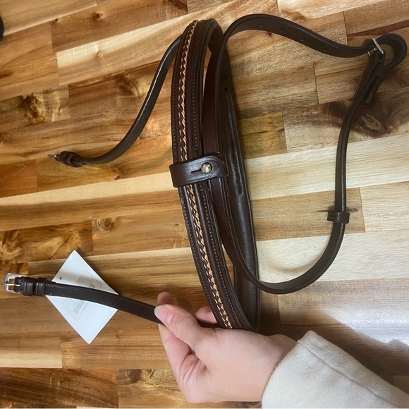 English Bridal Flash Noseband inlay Truly Canadian leather Stitched dark brown - Picture 3 of 7